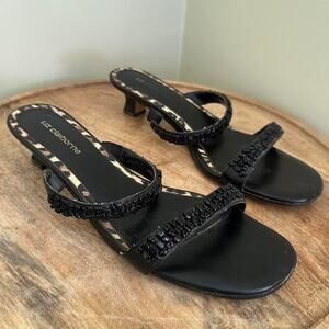 Black liz claiborne beaded kitten heel sandals size 9.5